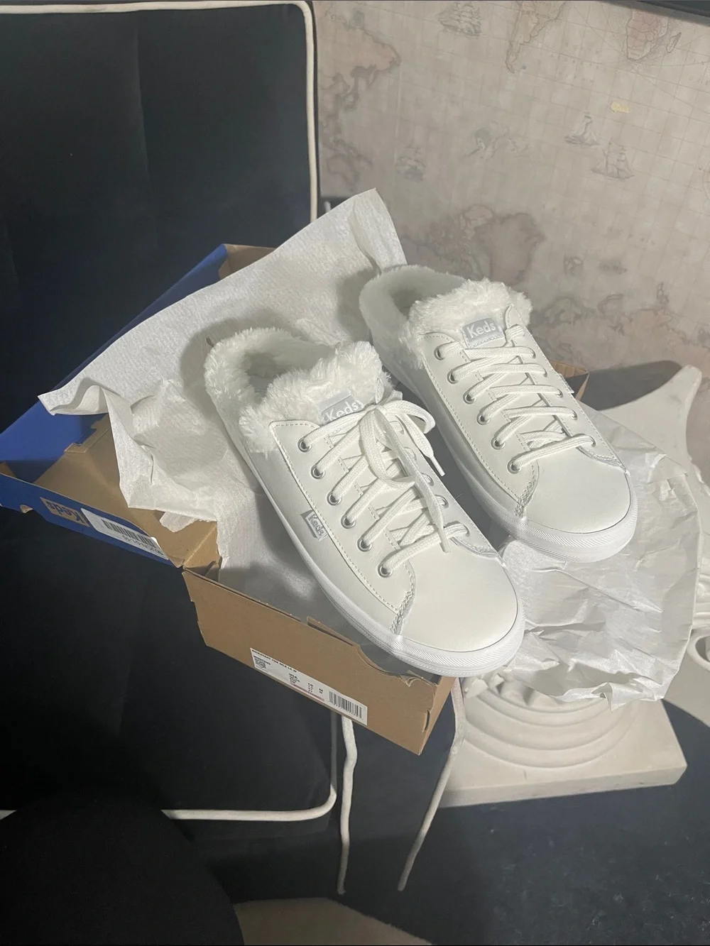 Keds Women's White Faux-Fur Lined Lace-Up Sneakers